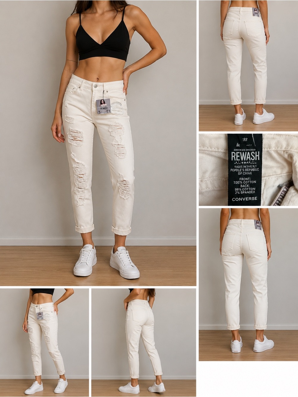 NWT Y2K reunion  off white distressed jeans destroyed sz 5 skinny fit